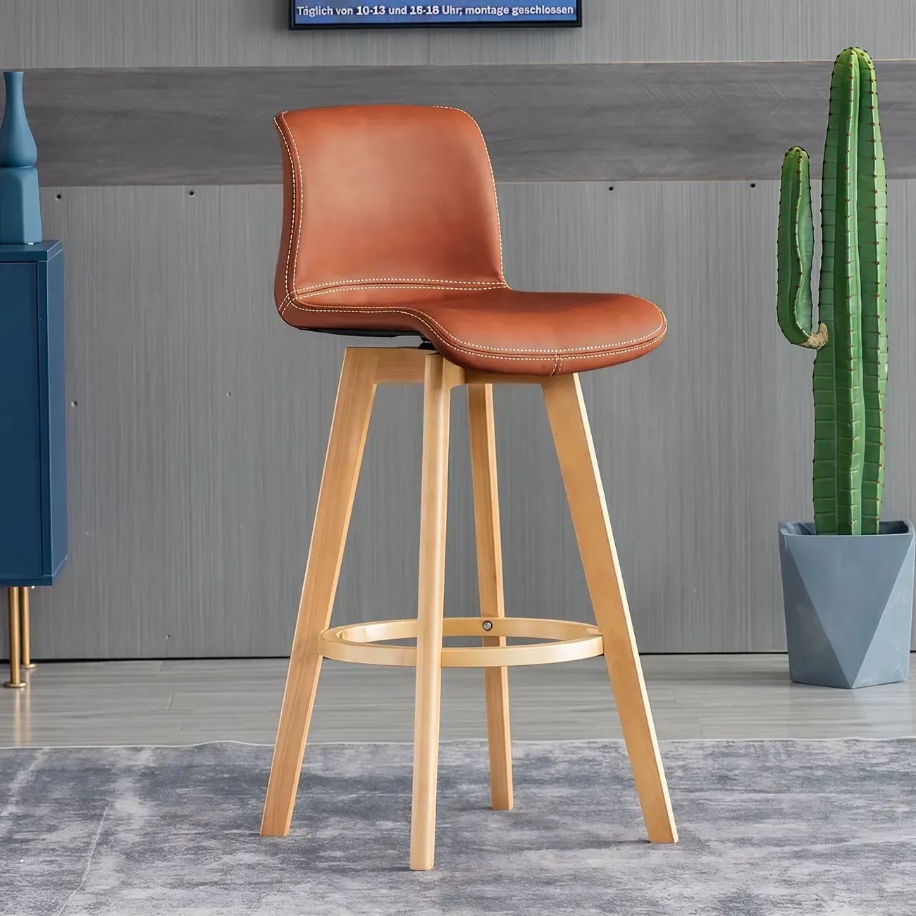 Saddle Leather Counter Height Low Back Swivel Bar Stools Image - 20