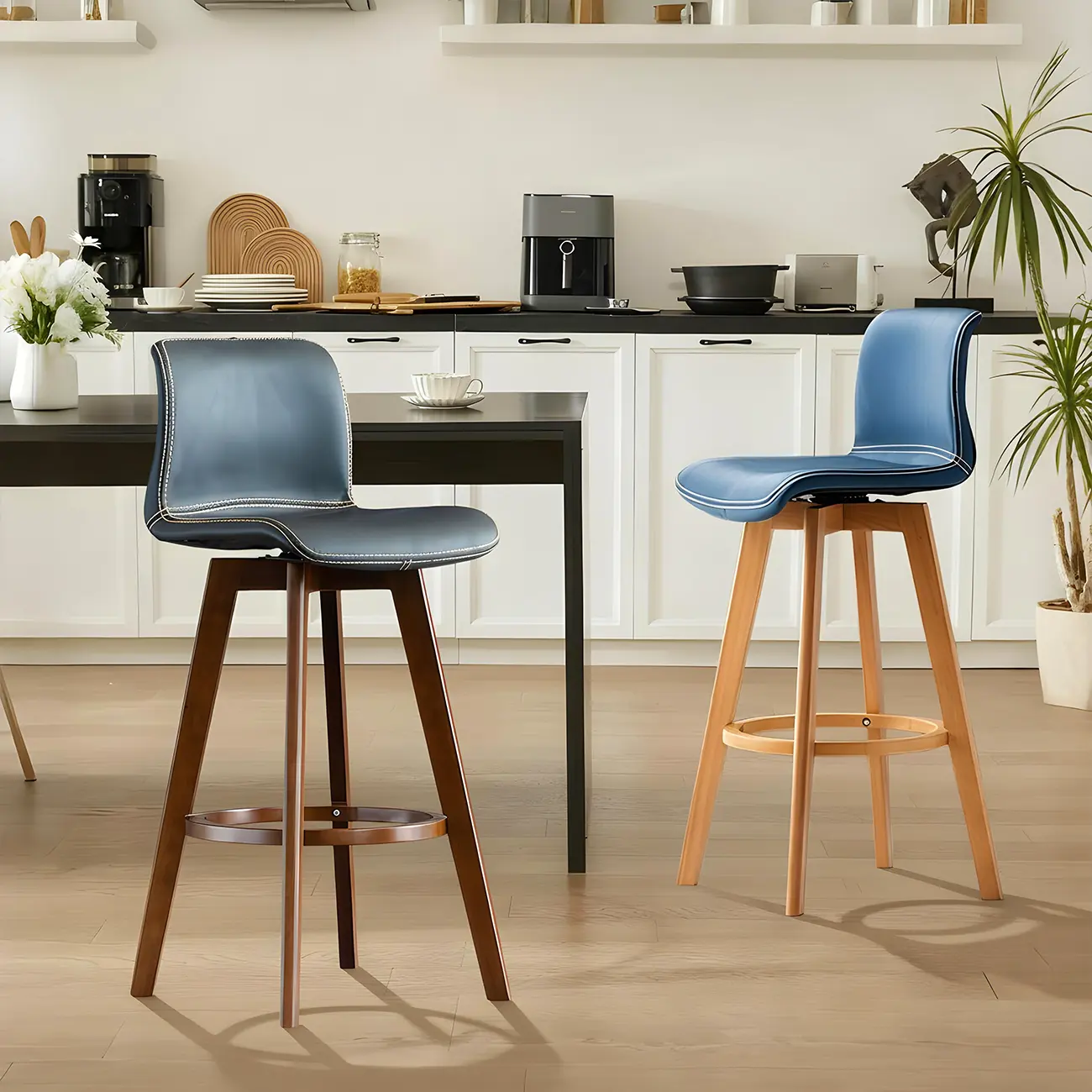 Saddle Leather Counter Height Low Back Swivel Bar Stools Image - 5 | homeyfad