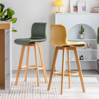 Saddle Leather Counter Height Low Back Swivel Bar Stools Image - 1