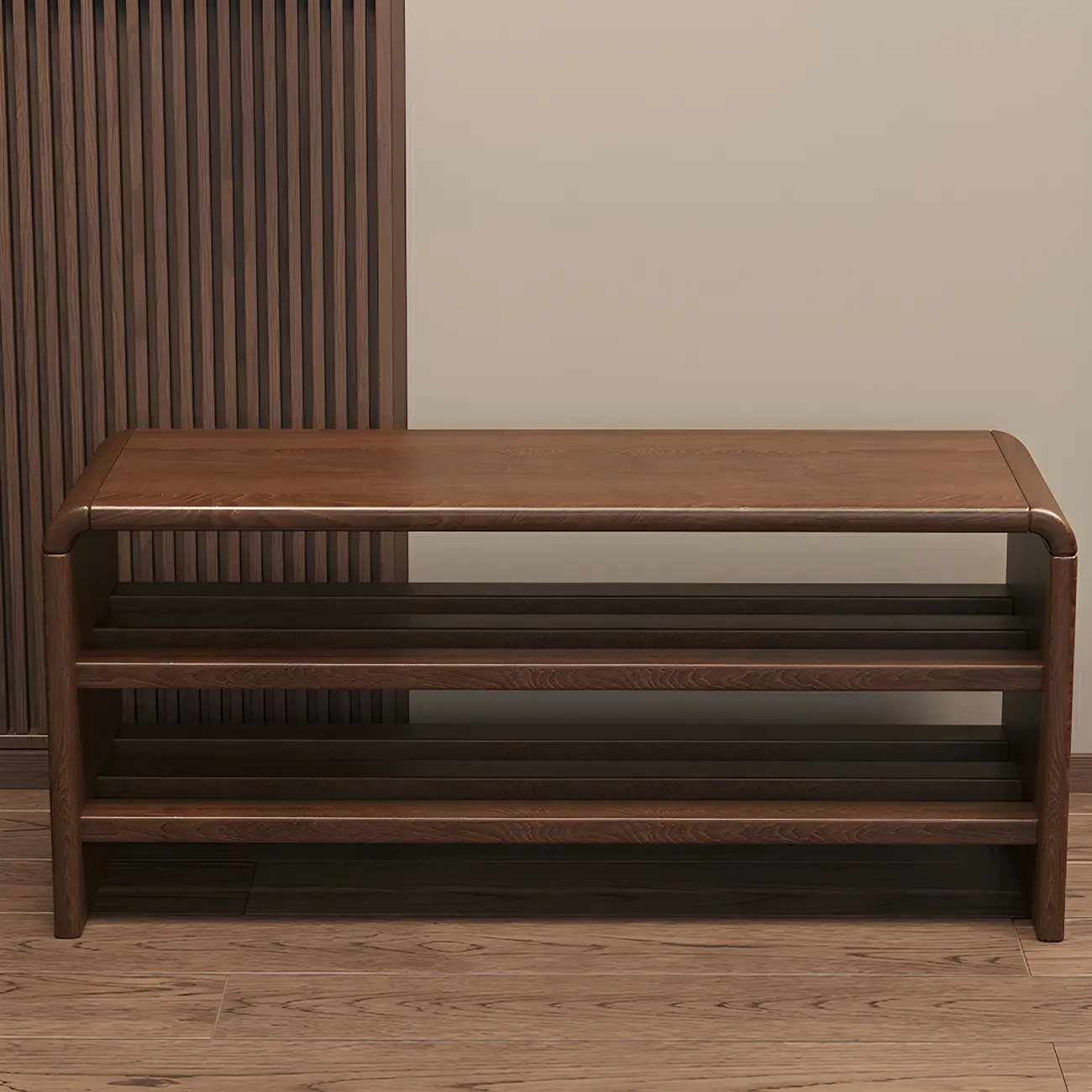 Entryway Brown Solid Wood 3-Tier Shoe Rack Bench Image - 6 | homeyfad