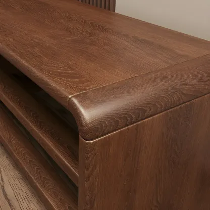 Entryway Brown Solid Wood 3-Tier Shoe Rack Bench Image - 11