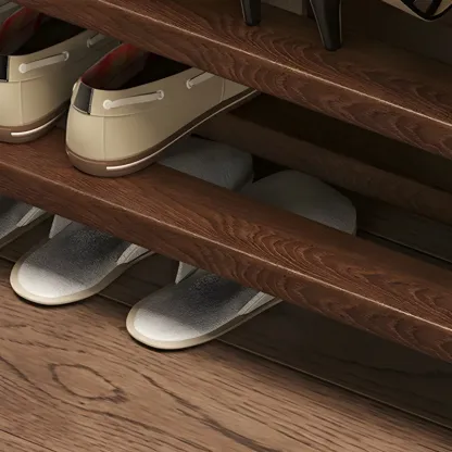 Entryway Brown Solid Wood 3-Tier Shoe Rack Bench Image - 13