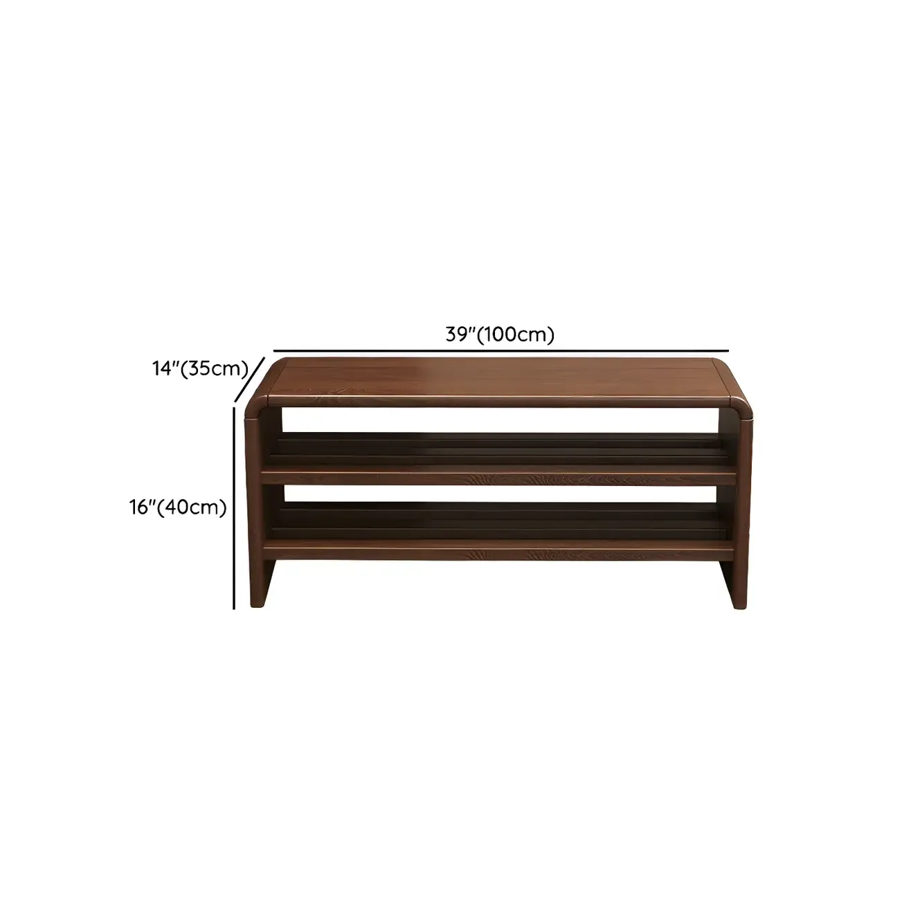 Entryway Brown Solid Wood 3-Tier Shoe Rack Bench Image - 15