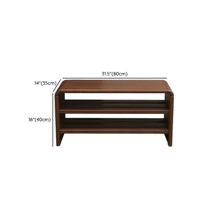 Entryway Brown Solid Wood 3-Tier Shoe Rack Bench Image - 16
