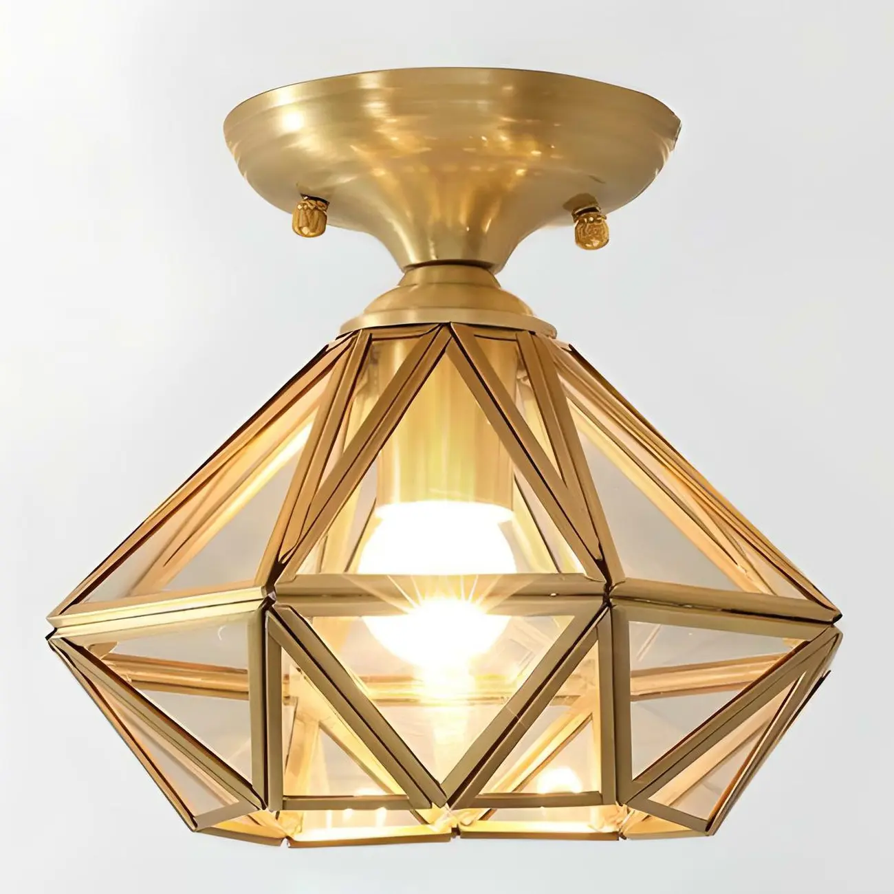 Geometric Gold Semi Flush Ceiling Light for Hallway Lighting Image - 2 | homeyfad