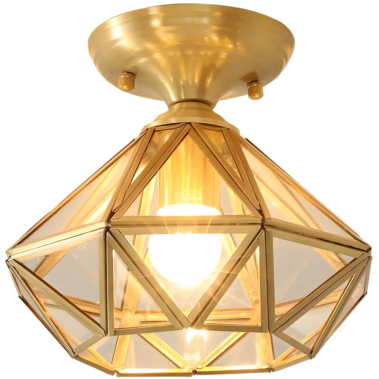Geometric Gold Semi Flush Ceiling Light for Hallway Lighting Image - 6 | homeyfad