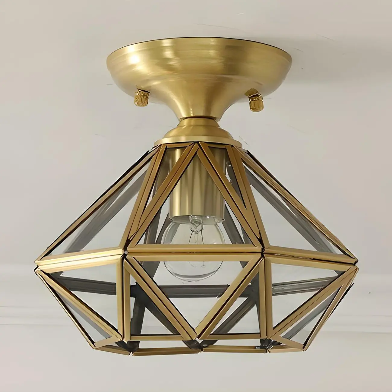 Geometric Gold Semi Flush Ceiling Light for Hallway Lighting Image - 7 | homeyfad