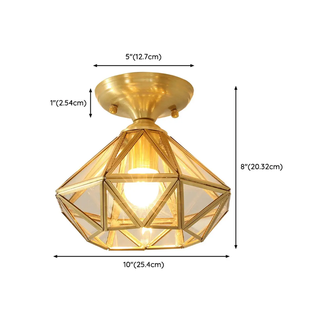 Geometric Gold Semi Flush Ceiling Light for Hallway Lighting #size | homeyfad
