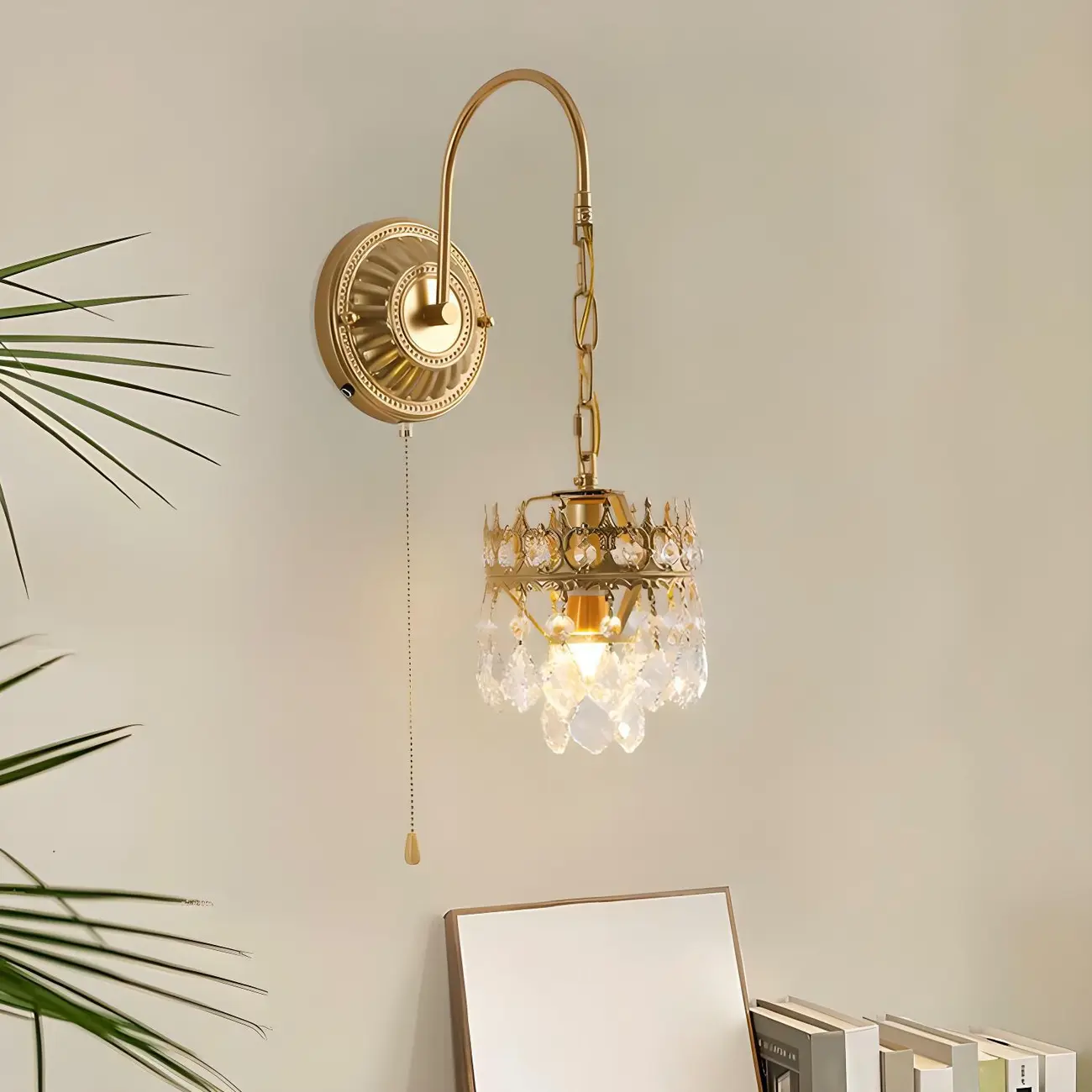 Vintage Gold Wall Light with Crystal Shade for Living Room Image - 4 | homeyfad