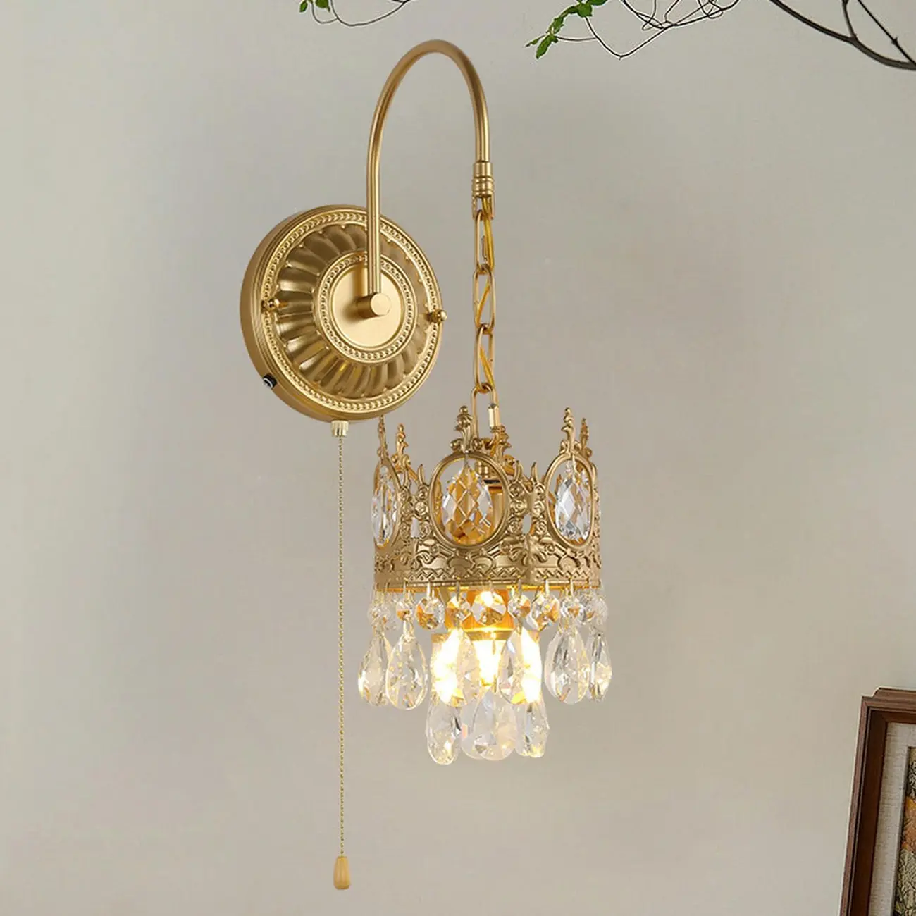 Vintage Gold Wall Light with Crystal Shade for Living Room Image - 6 | homeyfad