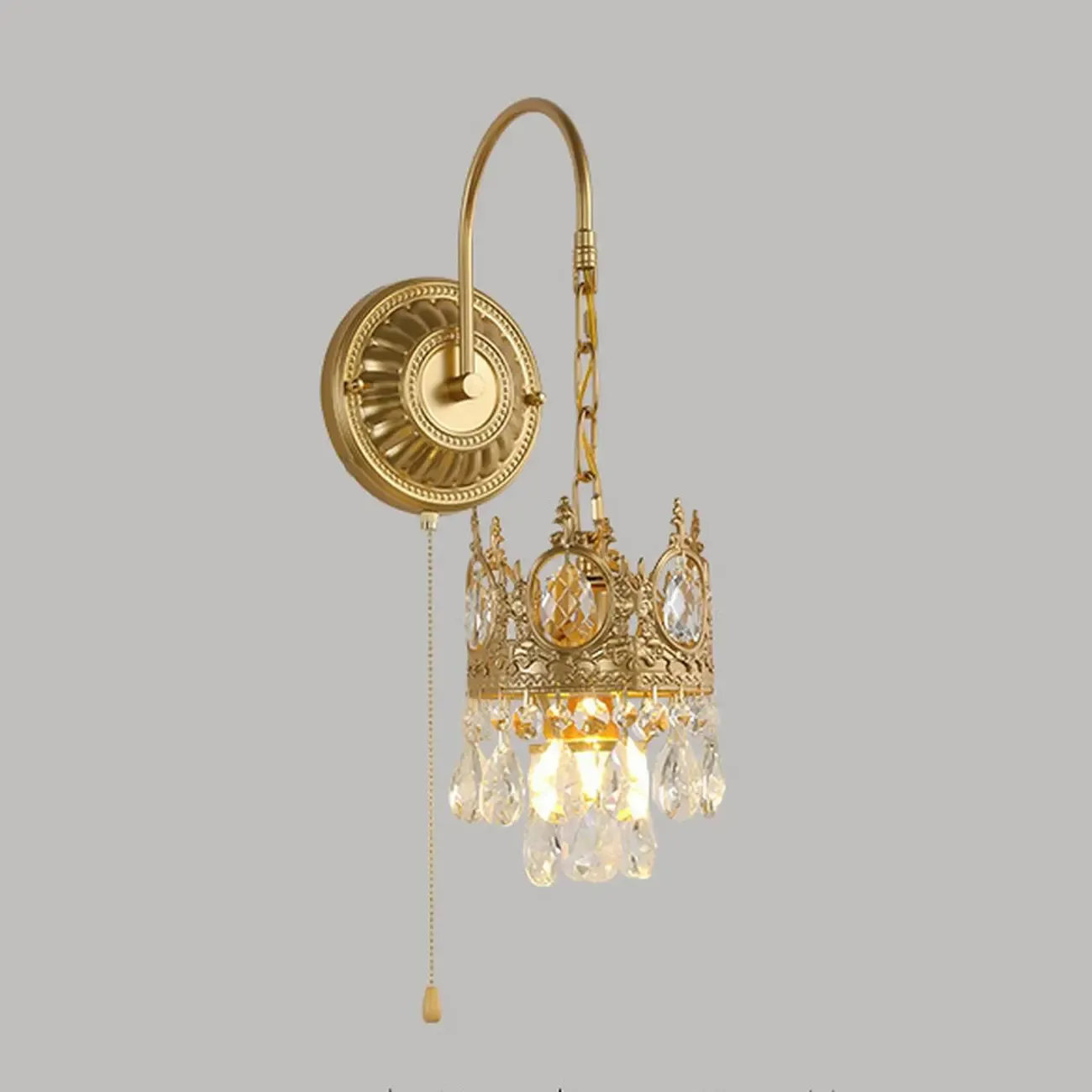 Vintage Gold Wall Light with Crystal Shade for Living Room Image - 7