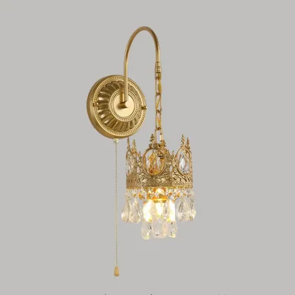 Vintage Gold Wall Light with Crystal Shade for Living Room Image - 7
