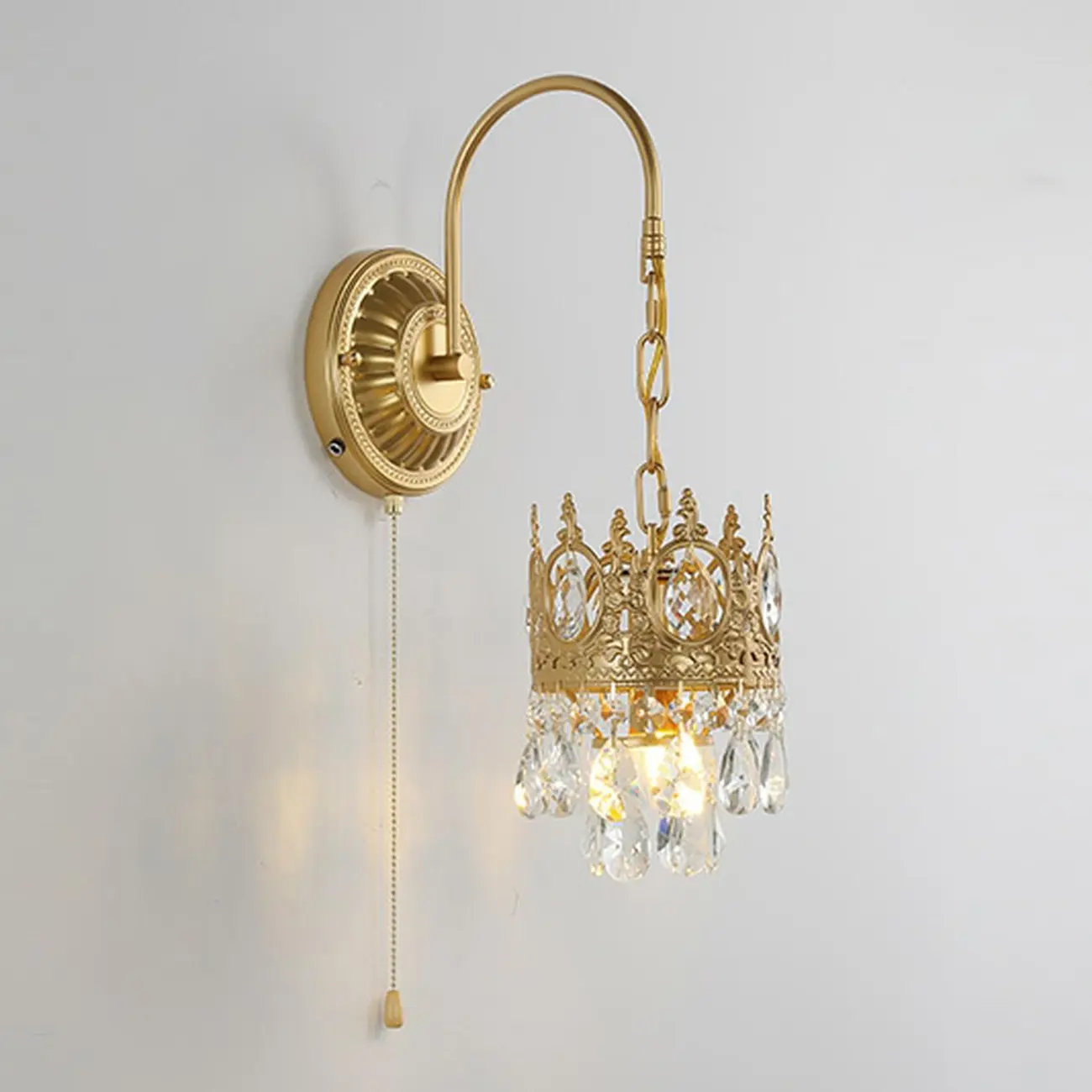 Vintage Gold Wall Light with Crystal Shade for Living Room Image - 8 | homeyfad