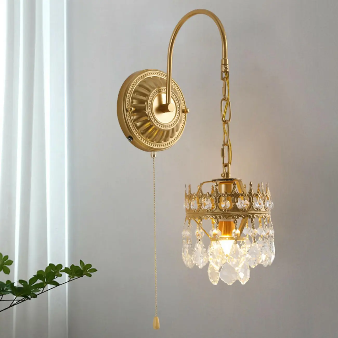 Vintage Gold Wall Light with Crystal Shade for Living Room Image - 9 | homeyfad