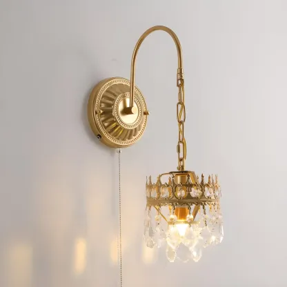 Vintage Gold Wall Light with Crystal Shade for Living Room Image - 2