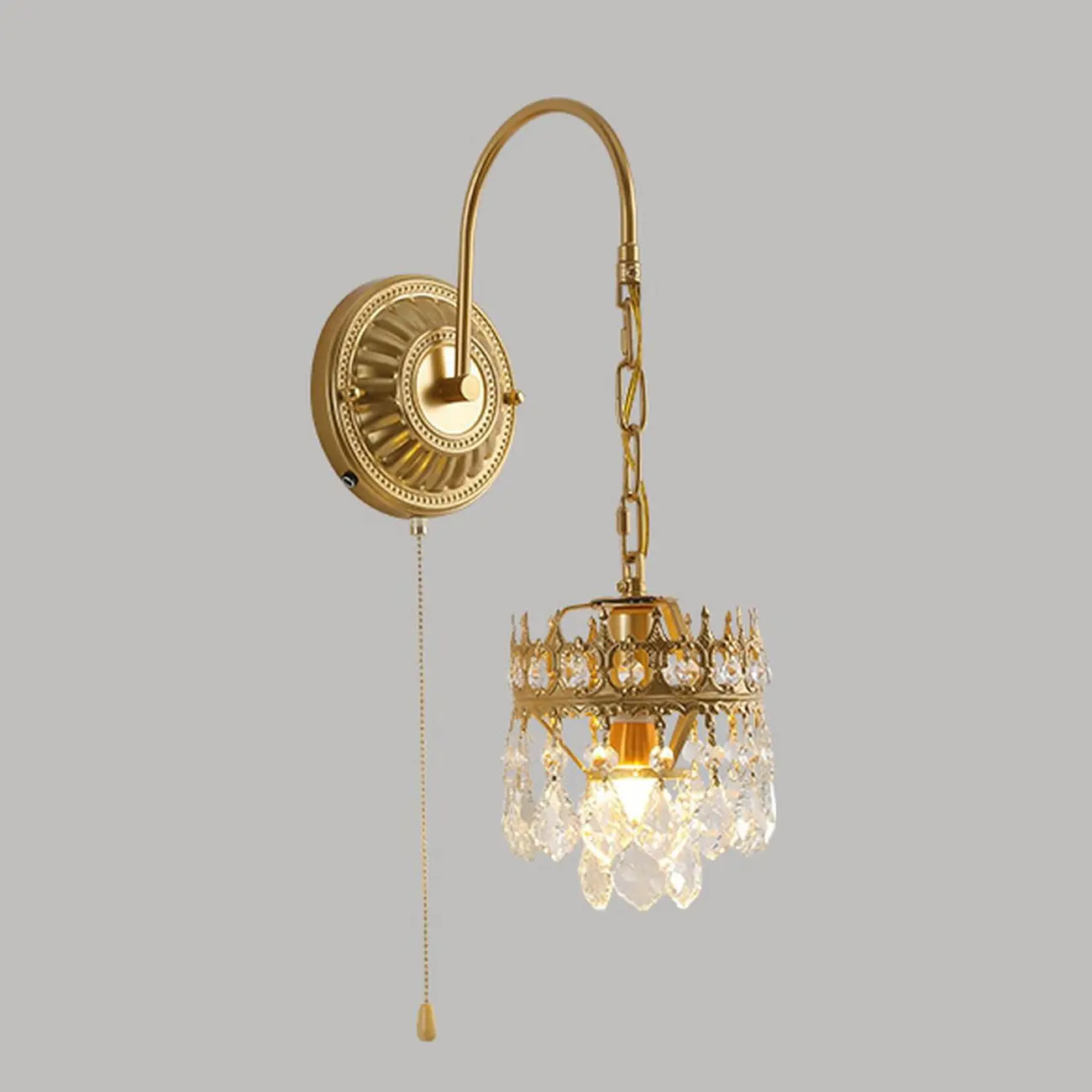 Vintage Gold Wall Light with Crystal Shade for Living Room Image - 11 | homeyfad
