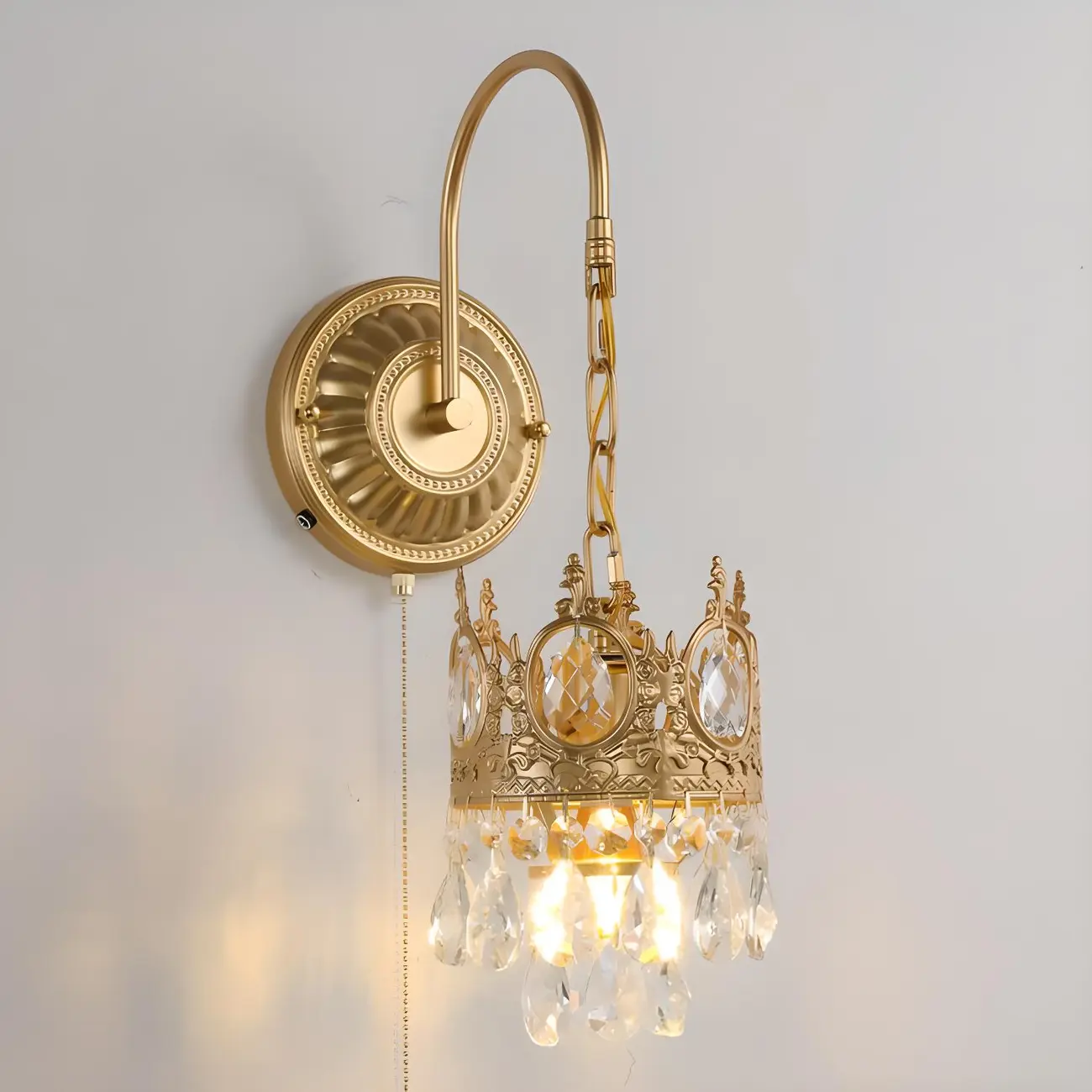 Vintage Gold Wall Light with Crystal Shade for Living Room Image - 12 | homeyfad