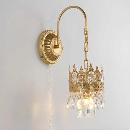Vintage Gold Wall Light with Crystal Shade for Living Room Image - 13