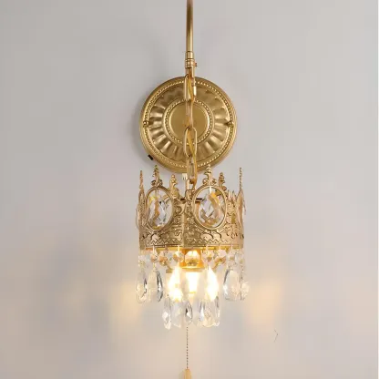 Vintage Gold Wall Light with Crystal Shade for Living Room Image - 14