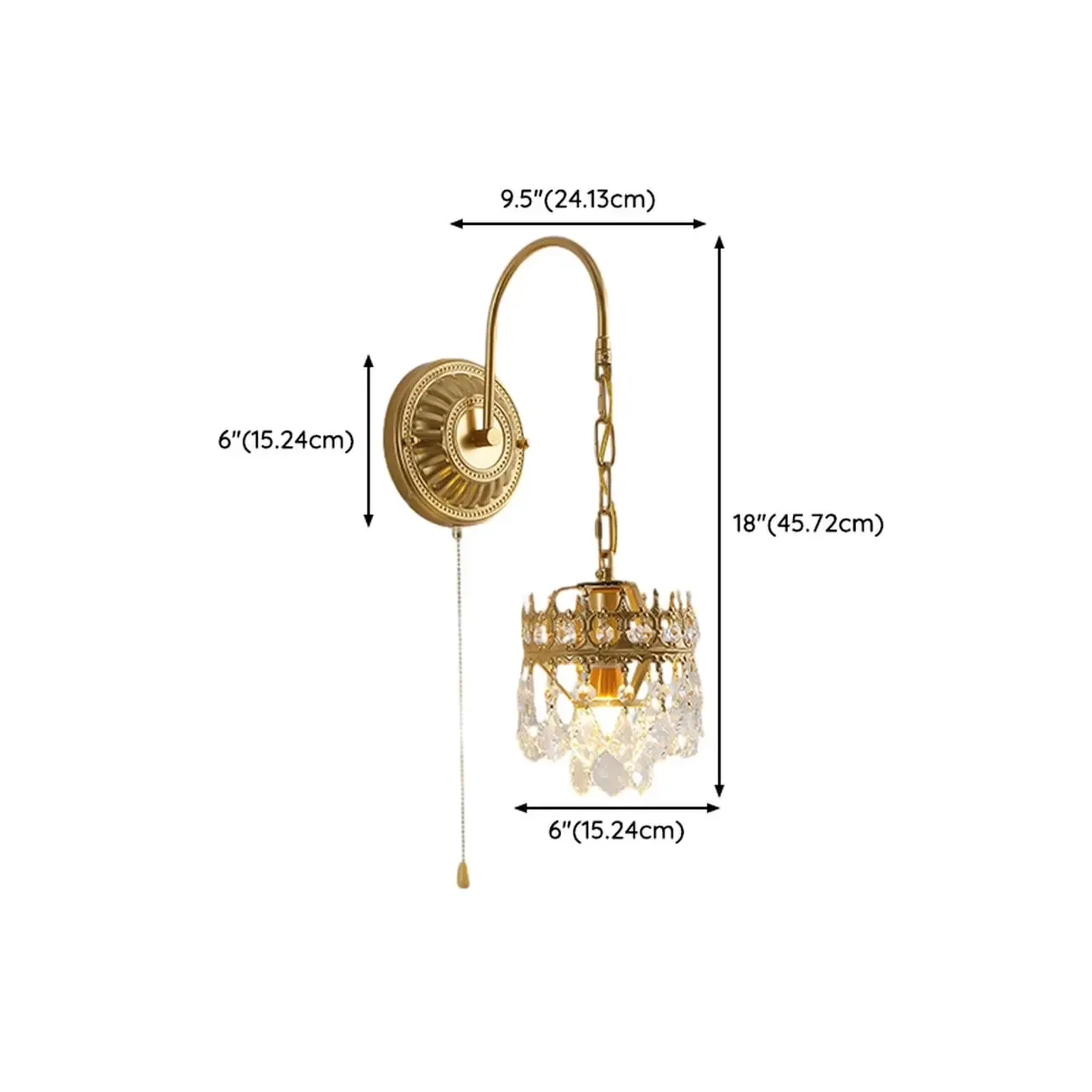 Vintage Gold Wall Light with Crystal Shade for Living Room Image - 20