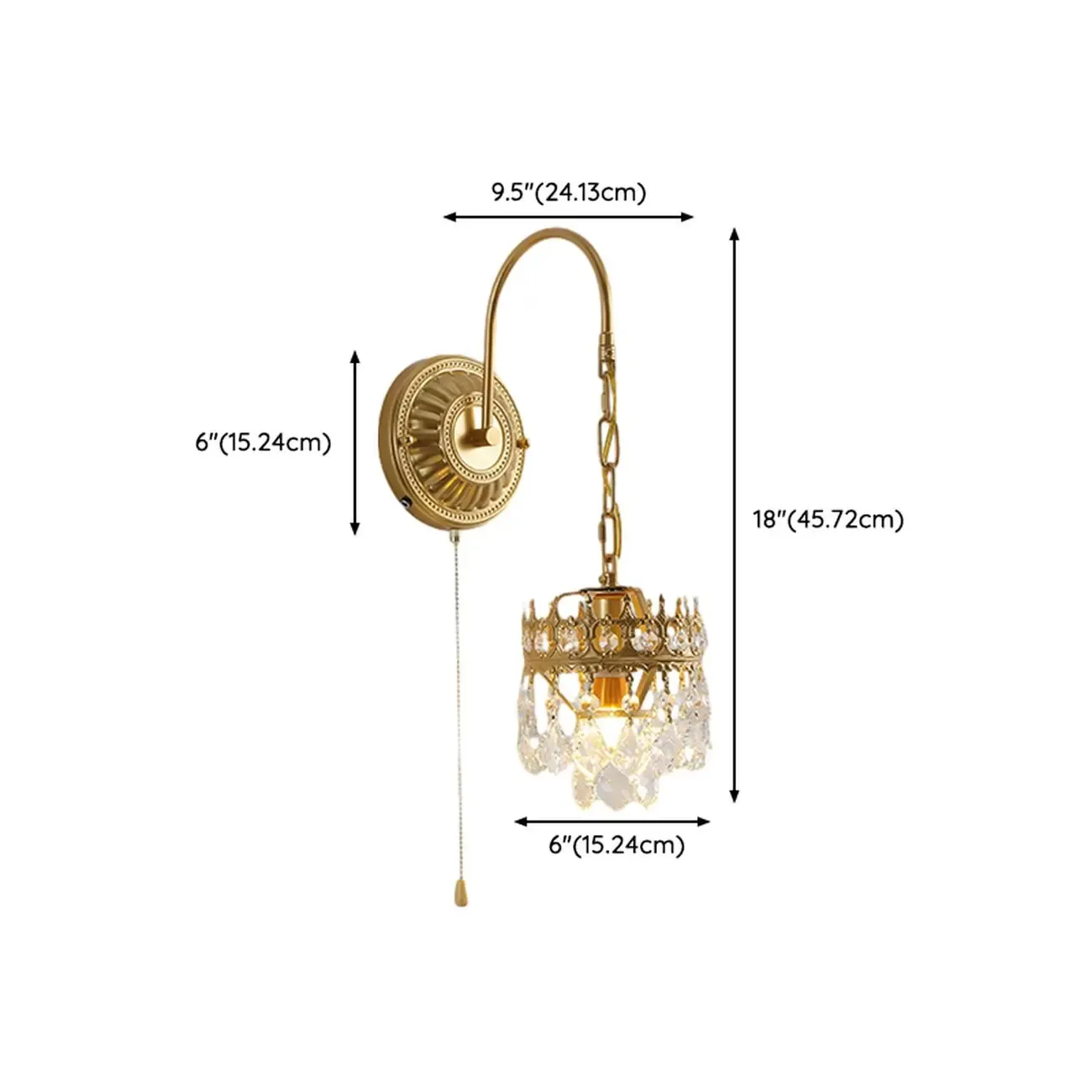 Vintage Gold Wall Light with Crystal Shade for Living Room Image - 22