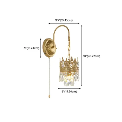 Vintage Gold Wall Light with Crystal Shade for Living Room Image - 23
