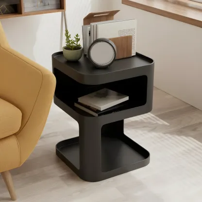 Modern Square Metal Side Table with Storage Shelves Image - 1