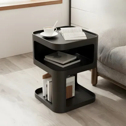 Modern Square Metal Side Table with Storage Shelves Image - 4