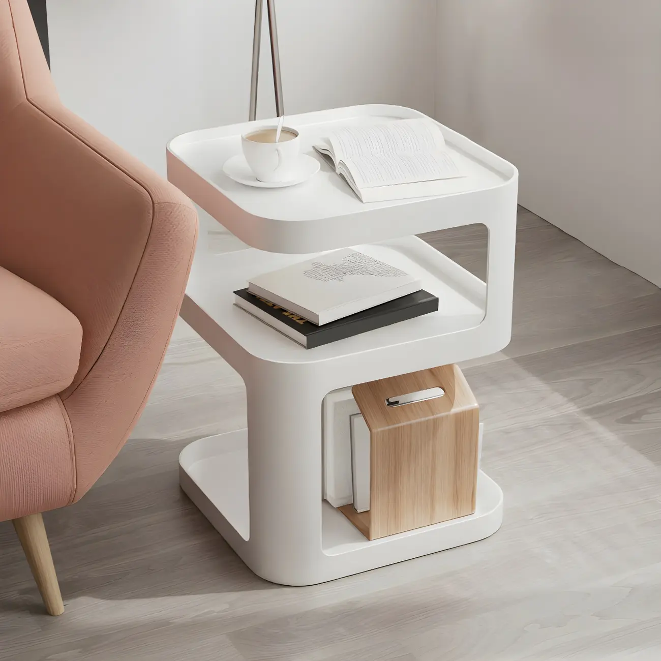 Modern Square Metal Side Table with Storage Shelves Image - 5 | homeyfad