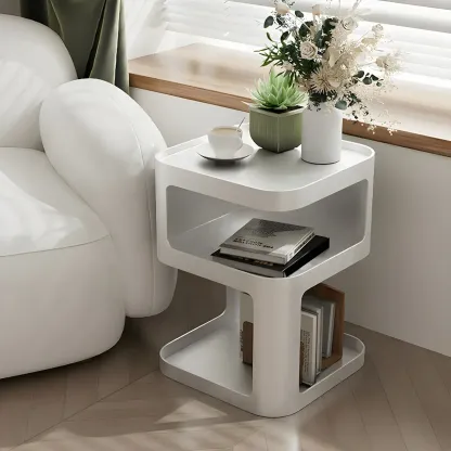 Modern Square Metal Side Table with Storage Shelves Image - 6
