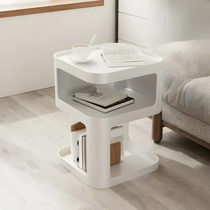 Modern Square Metal Side Table with Storage Shelves Image - 7