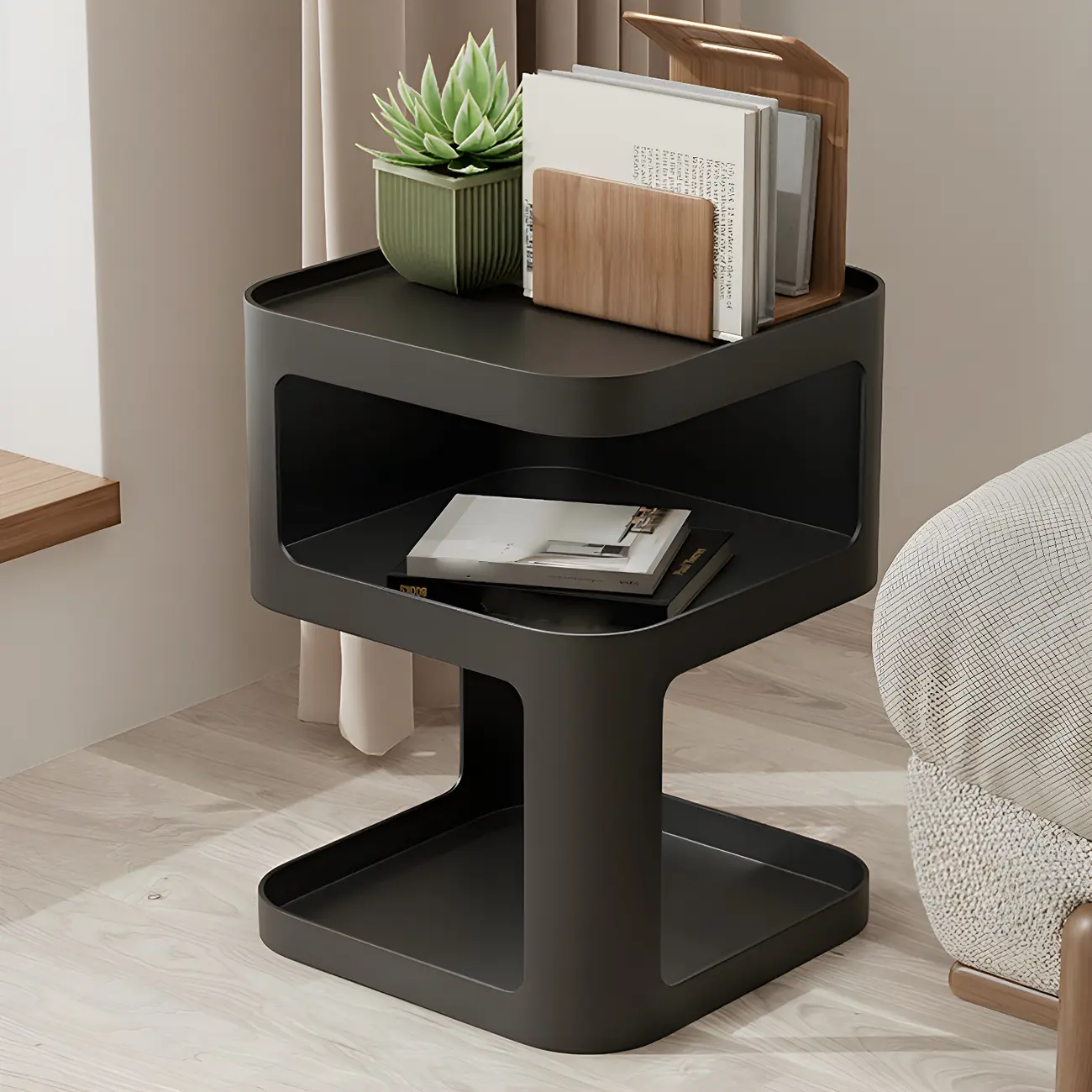 Modern Square Metal Side Table with Storage Shelves Image - 8 | homeyfad