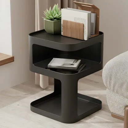 Modern Square Metal Side Table with Storage Shelves Image - 8