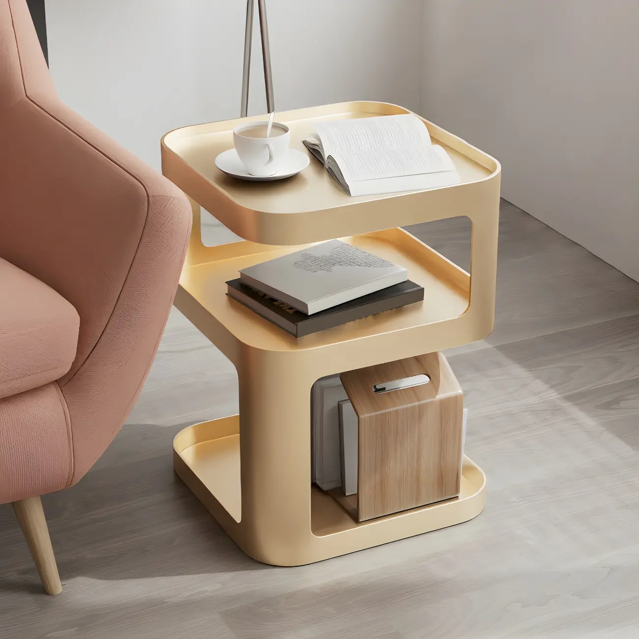 Modern Square Metal Side Table with Storage Shelves Image - 9 | homeyfad