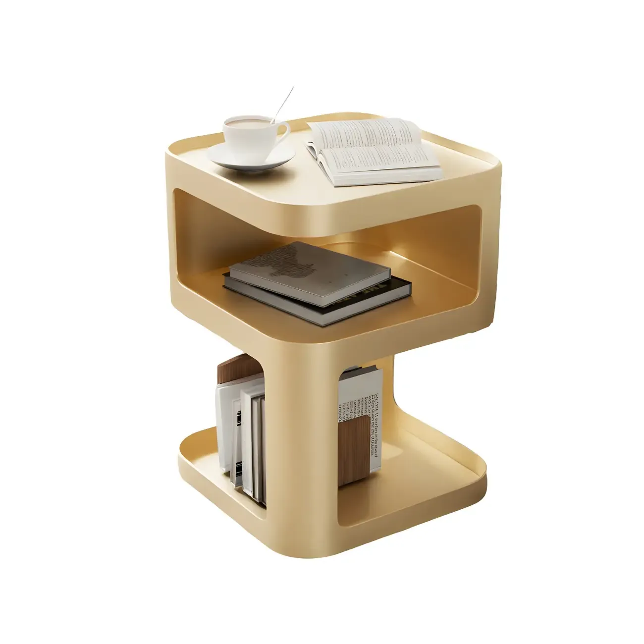 Modern Square Metal Side Table with Storage Shelves Image - 10