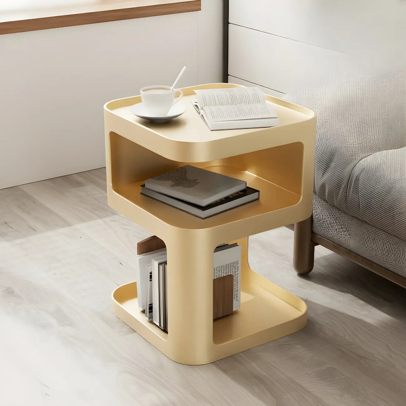 Modern Square Metal Side Table with Storage Shelves Image - 11 | homeyfad