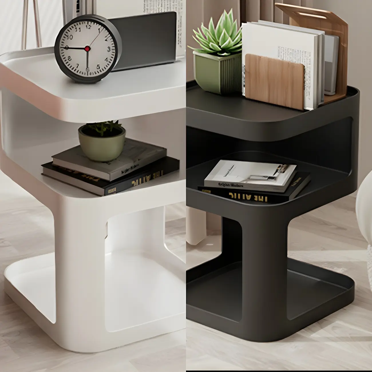 Modern Square Metal Side Table with Storage Shelves Image - 15 | homeyfad