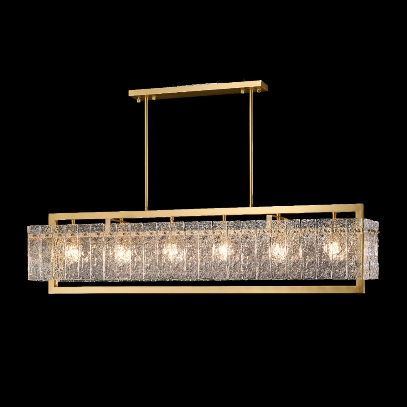 Luxury Rectangle Clear Textured Glass Island Light Brass Frame Image - 2 | homeyfad