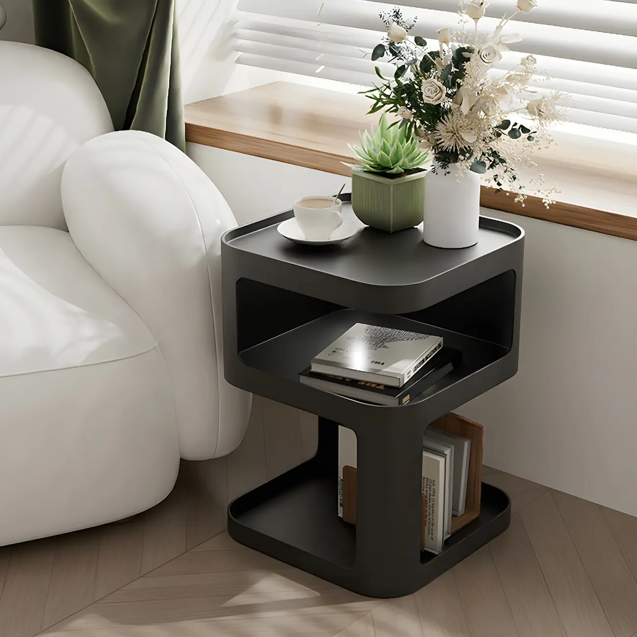 Modern Square Metal Side Table with Storage Shelves Image - 16 | homeyfad