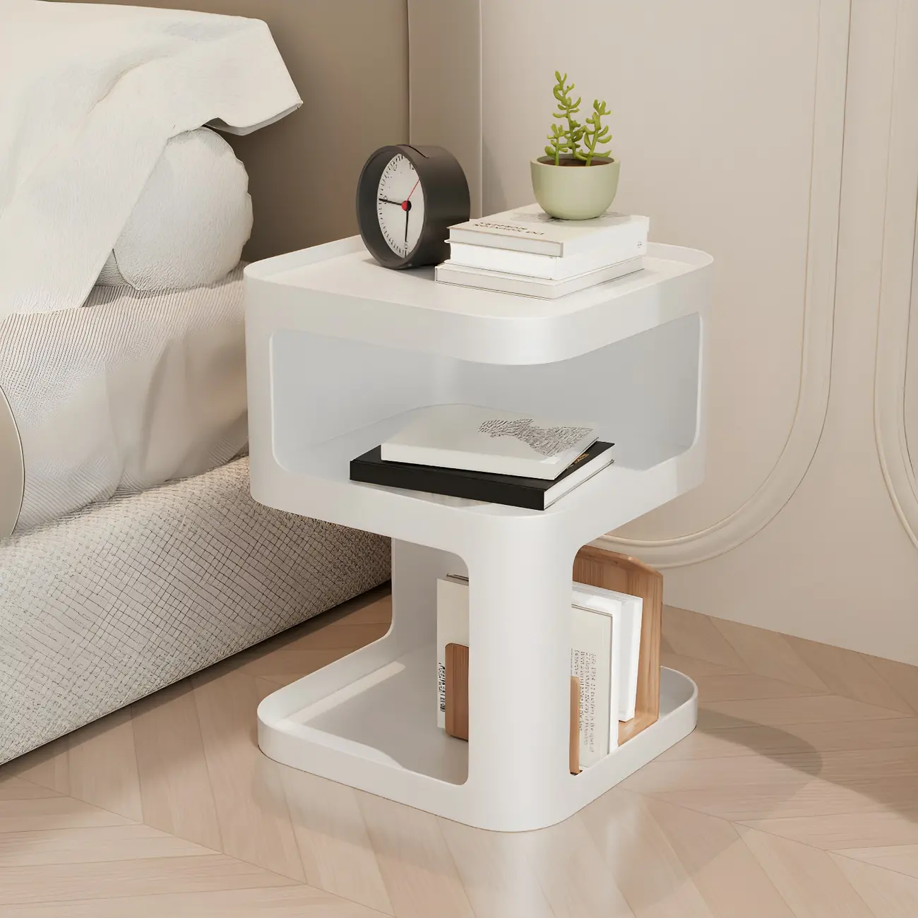 Modern Square Metal Side Table with Storage Shelves Image - 17 | homeyfad