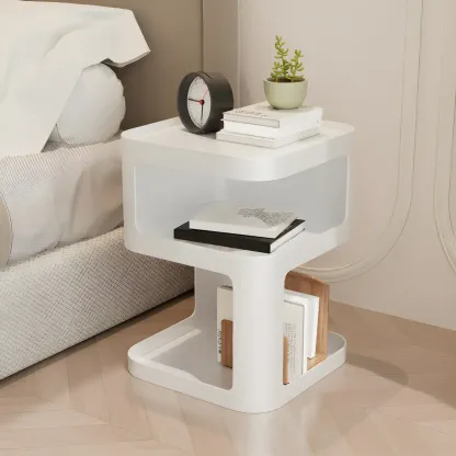 Modern Square Metal Side Table with Storage Shelves Image - 17