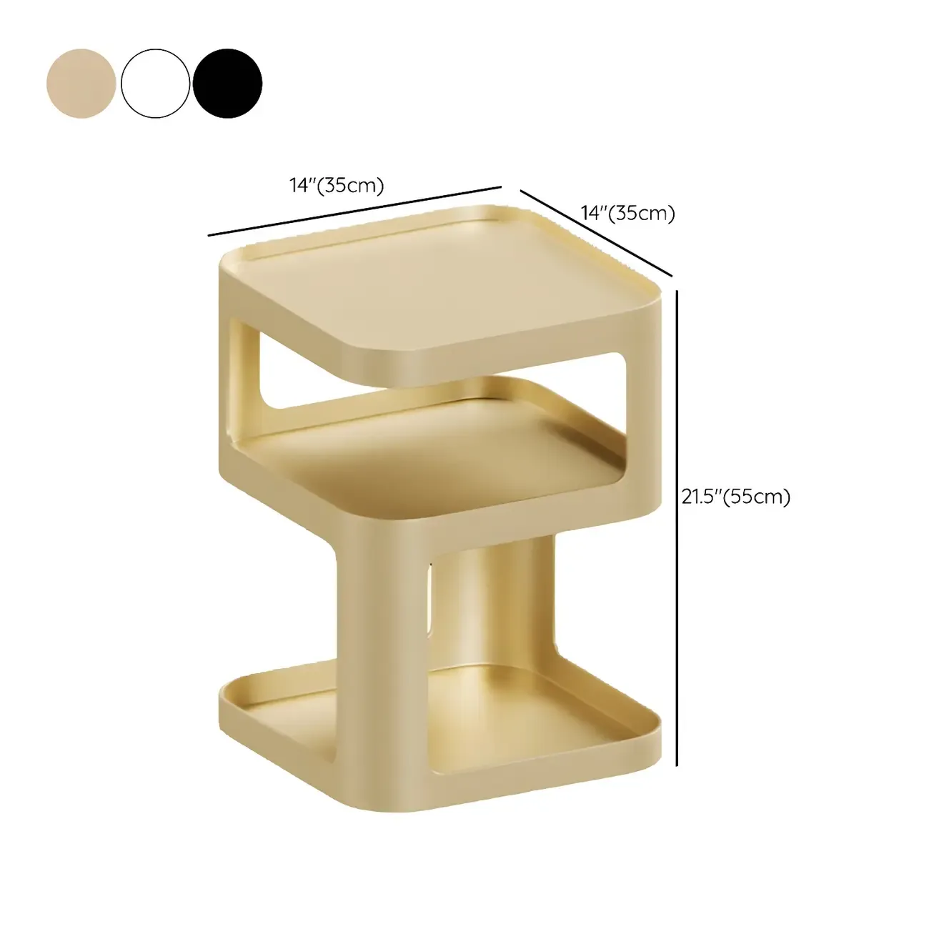 Modern Square Metal Side Table with Storage Shelves #size