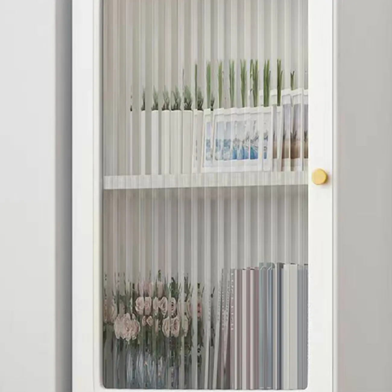 Modern White Glass Wood Storage Cabinet with Gold Metal Base Image - 13 | homeyfad