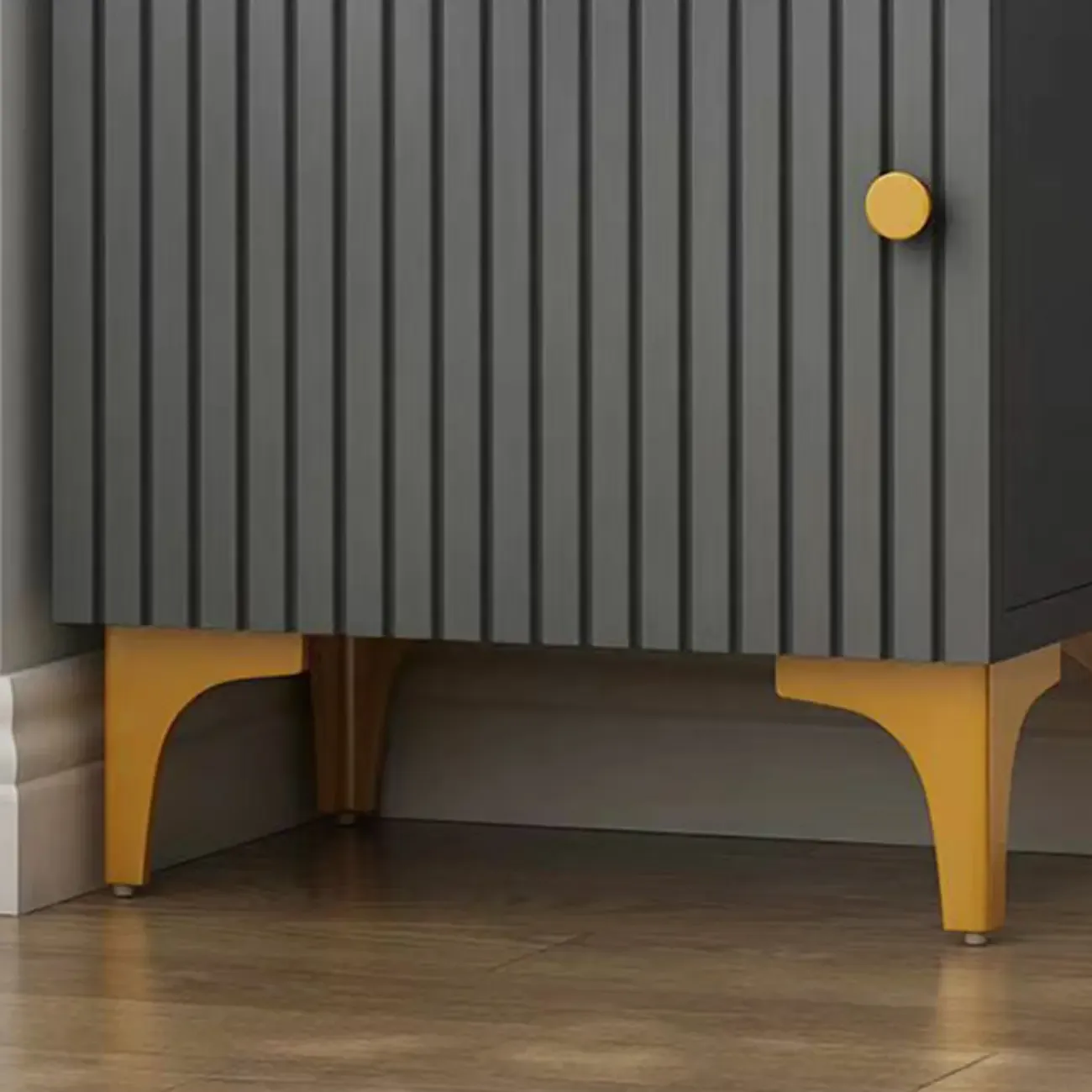 Modern White Glass Wood Storage Cabinet with Gold Metal Base Image - 19