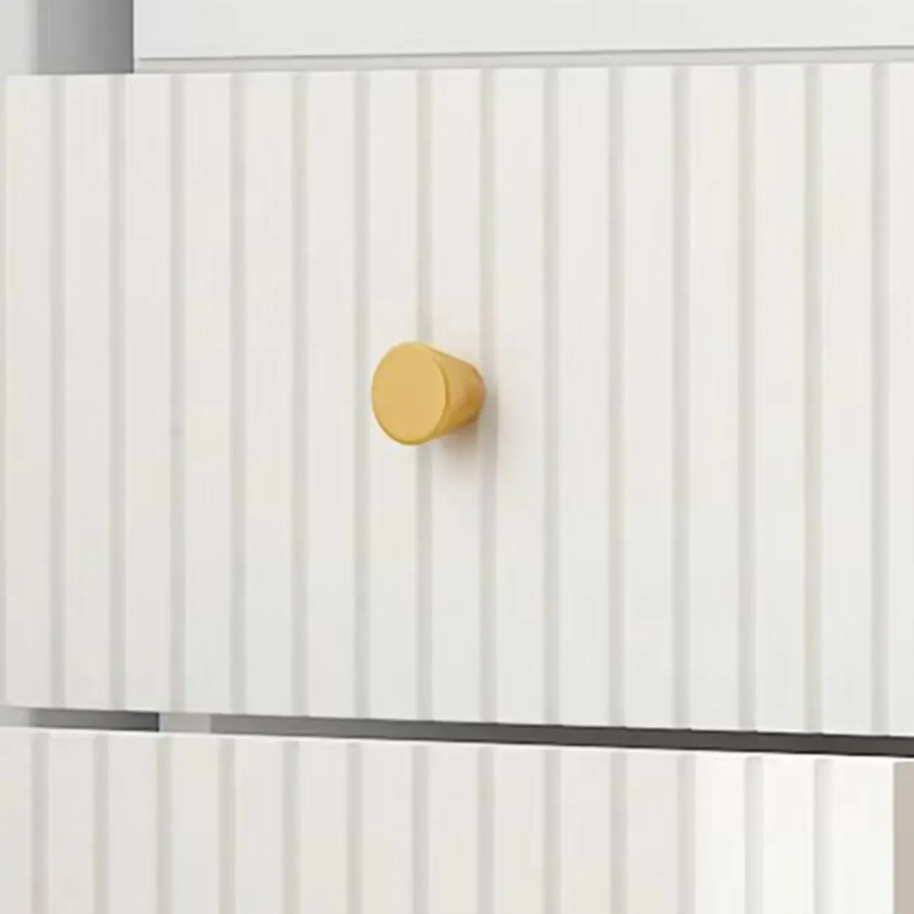 Modern White Glass Wood Storage Cabinet with Gold Metal Base Image - 21