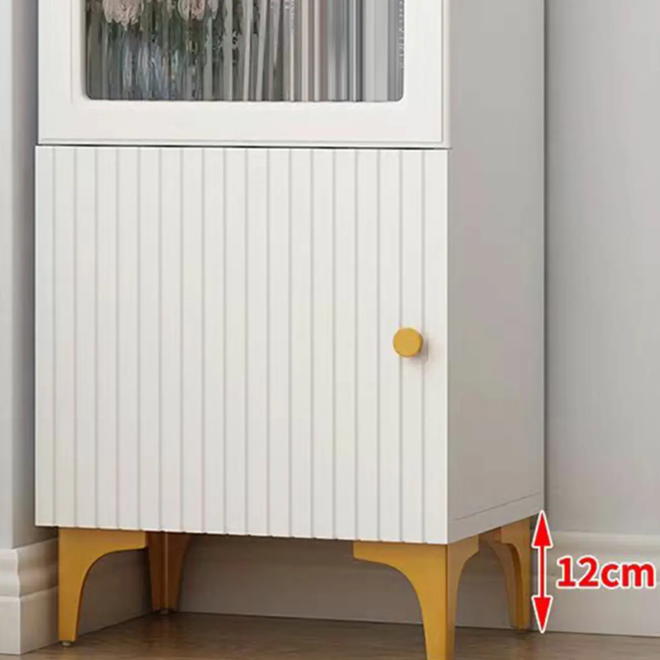 Modern White Glass Wood Storage Cabinet with Gold Metal Base Image - 24 | homeyfad
