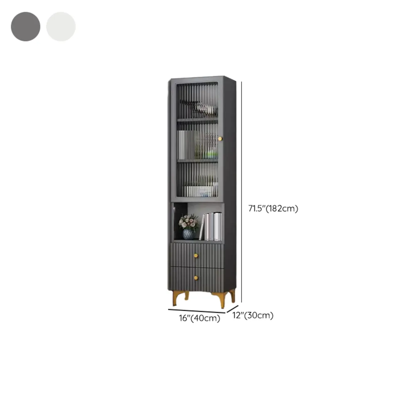 Modern White Glass Wood Storage Cabinet with Gold Metal Base Image - 28 | homeyfad