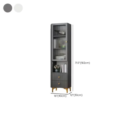 Modern White Glass Wood Storage Cabinet with Gold Metal Base Image - 28