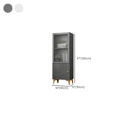 Modern White Glass Wood Storage Cabinet with Gold Metal Base Image - 29
