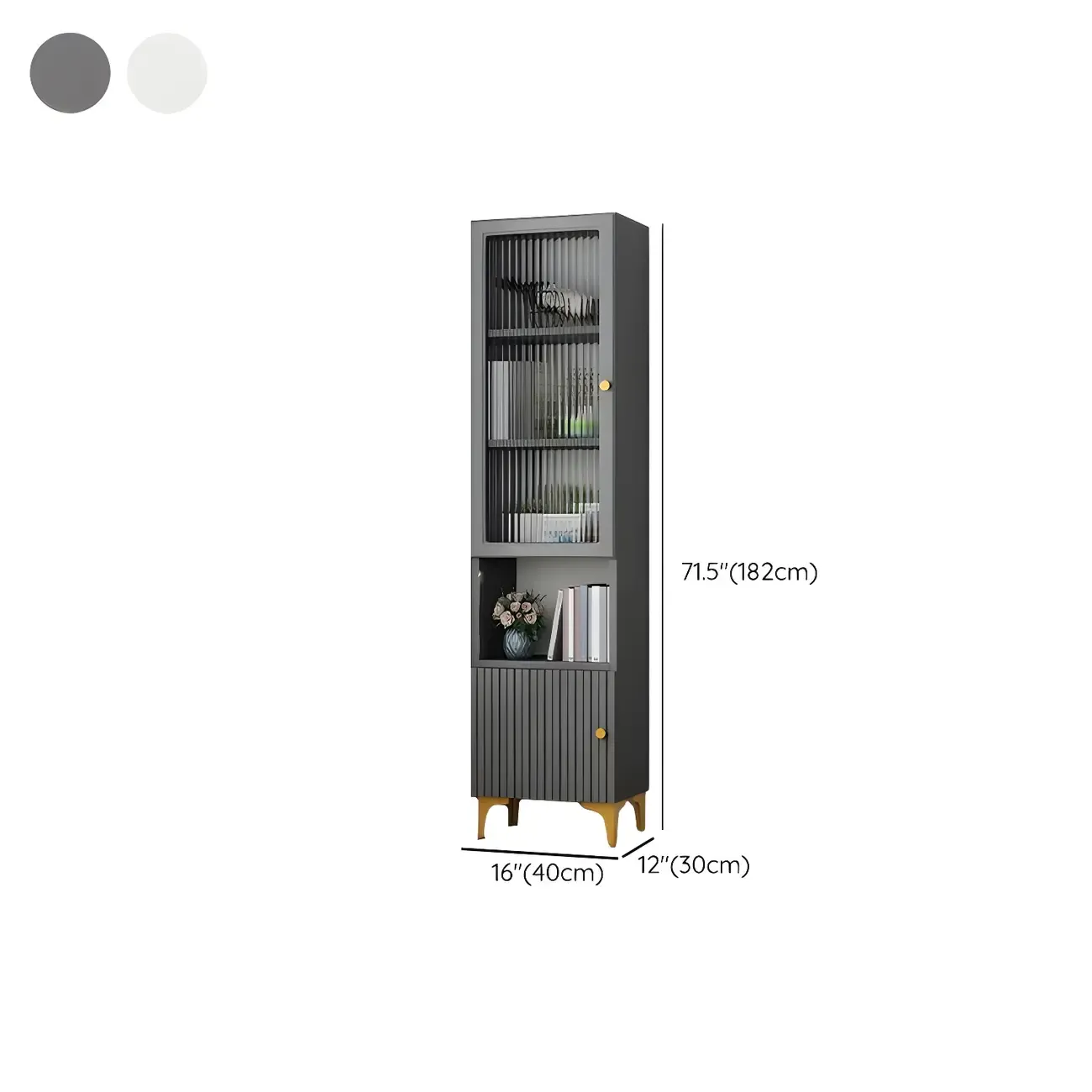 Modern White Glass Wood Storage Cabinet with Gold Metal Base Image - 31